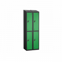 Nest of 2 Metal Storage Lockers | 2 Doors | 1780 x 305 x 305mm | Black Carcass | Green Door | Cam Lock | Sloping Top | Probe