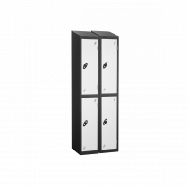 Nest of 2 Metal Storage Lockers | 2 Doors | 1780 x 305 x 305mm | Black Carcass | White Door | Cam Lock | Sloping Top | Probe