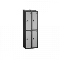 Nest of 2 Metal Storage Lockers | 2 Doors | 1780 x 305 x 305mm | Black Carcass | Silver Door | Cam Lock | Sloping Top | Probe