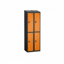 Nest of 2 Metal Storage Lockers | 2 Doors | 1780 x 305 x 305mm | Black Carcass | Orange Door | Cam Lock | Sloping Top | Probe