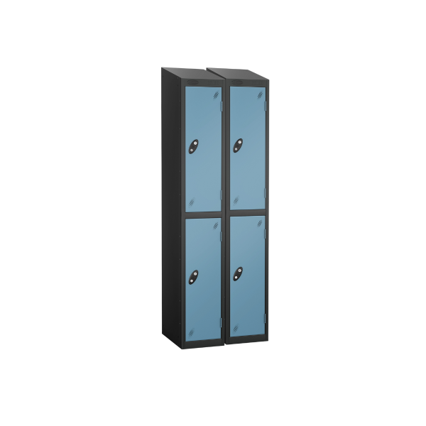 Nest of 2 Metal Storage Lockers | 2 Doors | 1780 x 305 x 305mm | Black Carcass | Ocean Door | Cam Lock | Sloping Top | Probe