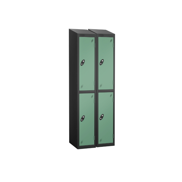 Nest of 2 Metal Storage Lockers | 2 Doors | 1780 x 305 x 305mm | Black Carcass | Jade Door | Cam Lock | Sloping Top | Probe