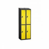 Nest of 2 Metal Storage Lockers | 2 Doors | 1780 x 305 x 305mm | Black Carcass | Lemon Door | Cam Lock | Sloping Top | Probe