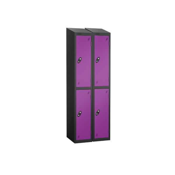 Nest of 2 Metal Storage Lockers | 2 Doors | 1780 x 305 x 305mm | Black Carcass | Lilac Door | Cam Lock | Sloping Top | Probe