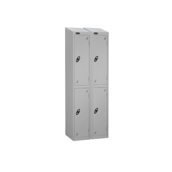 Nest of 2 Metal Storage Lockers | 2 Doors | 1780 x 305 x 305mm | Silver Carcass | Silver Door | Cam Lock | Sloping Top | Probe