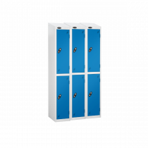 Nest of 3 Metal Storage Lockers | 2 Doors | 1780 x 305 x 305mm | White Carcass | Blue Door | Cam Lock | Sloping Top | Probe