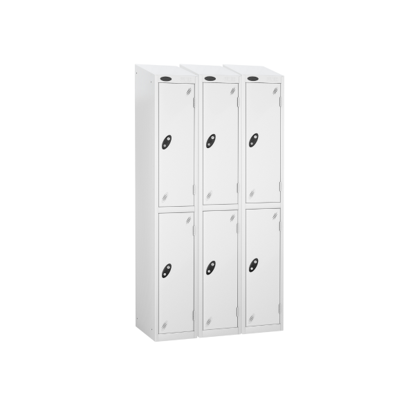 Nest of 3 Metal Storage Lockers | 2 Doors | 1780 x 305 x 305mm | White Carcass | White Door | Cam Lock | Sloping Top | Probe