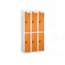 Nest of 3 Metal Storage Lockers | 2 Doors | 1780 x 305 x 305mm | White Carcass | Orange Door | Cam Lock | Sloping Top | Probe