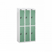 Nest of 3 Metal Storage Lockers | 2 Doors | 1780 x 305 x 305mm | White Carcass | Jade Door | Cam Lock | Sloping Top | Probe