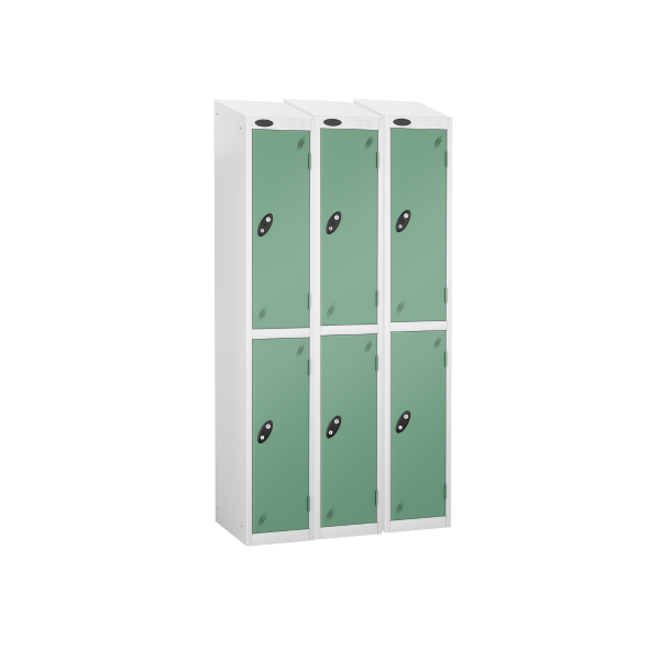 Nest of 3 Metal Storage Lockers | 2 Doors | 1780 x 305 x 305mm | White Carcass | Jade Door | Cam Lock | Sloping Top | Probe