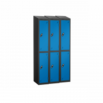 Nest of 3 Metal Storage Lockers | 2 Doors | 1780 x 305 x 305mm | Black Carcass | Blue Door | Cam Lock | Sloping Top | Probe