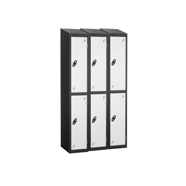 Nest of 3 Metal Storage Lockers | 2 Doors | 1780 x 305 x 305mm | Black Carcass | White Door | Cam Lock | Sloping Top | Probe