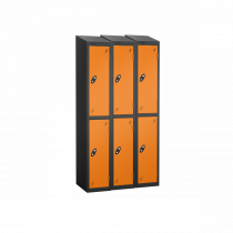 Nest of 3 Metal Storage Lockers | 2 Doors | 1780 x 305 x 305mm | Black Carcass | Orange Door | Cam Lock | Sloping Top | Probe