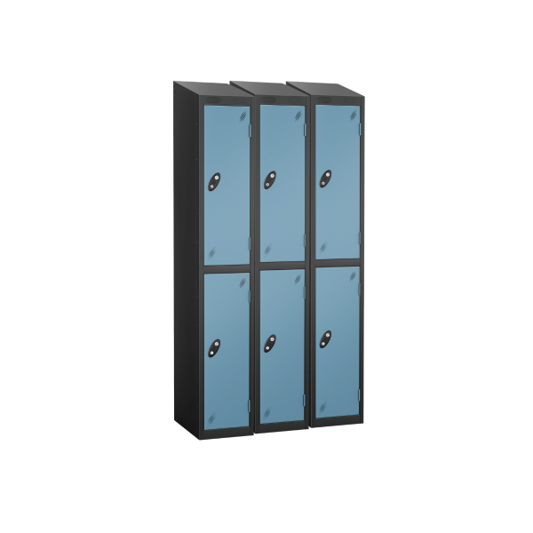 Nest of 3 Metal Storage Lockers | 2 Doors | 1780 x 305 x 305mm | Black Carcass | Ocean Door | Cam Lock | Sloping Top | Probe