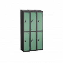 Nest of 3 Metal Storage Lockers | 2 Doors | 1780 x 305 x 305mm | Black Carcass | Jade Door | Cam Lock | Sloping Top | Probe