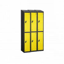 Nest of 3 Metal Storage Lockers | 2 Doors | 1780 x 305 x 305mm | Black Carcass | Lemon Door | Cam Lock | Sloping Top | Probe