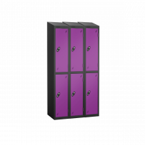 Nest of 3 Metal Storage Lockers | 2 Doors | 1780 x 305 x 305mm | Black Carcass | Lilac Door | Cam Lock | Sloping Top | Probe