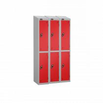 Nest of 3 Metal Storage Lockers | 2 Doors | 1780 x 305 x 305mm | Silver Carcass | Red Door | Cam Lock | Sloping Top | Probe