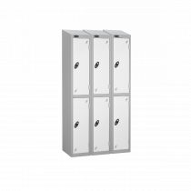 Nest of 3 Metal Storage Lockers | 2 Doors | 1780 x 305 x 305mm | Silver Carcass | White Door | Cam Lock | Sloping Top | Probe