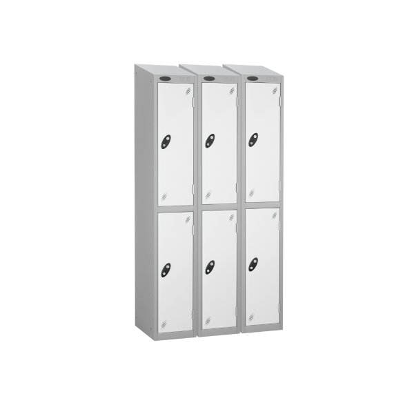 Nest of 3 Metal Storage Lockers | 2 Doors | 1780 x 305 x 305mm | Silver Carcass | White Door | Cam Lock | Sloping Top | Probe