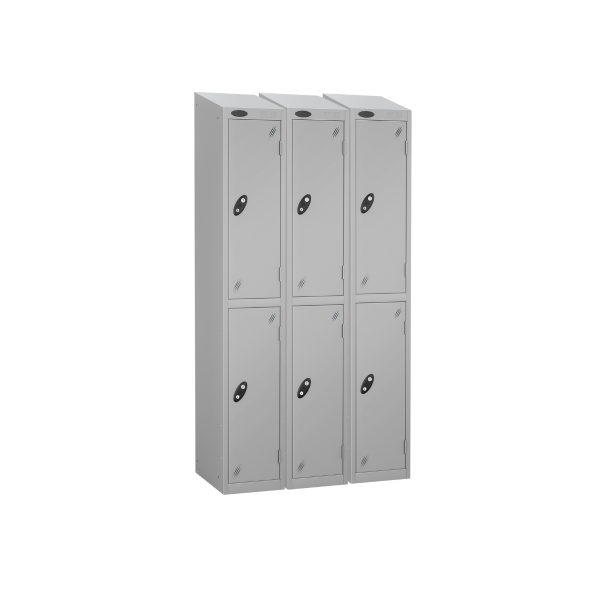 Nest of 3 Metal Storage Lockers | 2 Doors | 1780 x 305 x 305mm | Silver Carcass | Silver Door | Cam Lock | Sloping Top | Probe