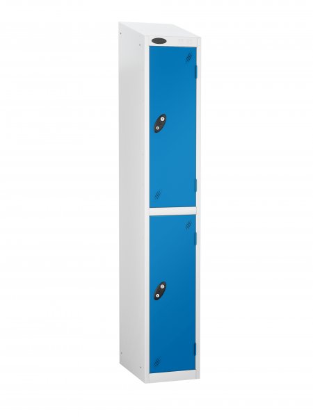 Single Metal Storage Locker | 2 Doors | 1780 x 305 x 380mm | White Carcass | Blue Door | Cam Lock | Sloping Top | Probe