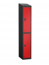 Single Metal Storage Locker | 2 Doors | 1780 x 305 x 380mm | Black Carcass | Red Door | Cam Lock | Sloping Top | Probe