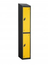 Single Metal Storage Locker | 2 Doors | 1780 x 305 x 380mm | Black Carcass | Yellow Door | Cam Lock | Sloping Top | Probe