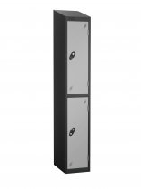 Single Metal Storage Locker | 2 Doors | 1780 x 305 x 380mm | Black Carcass | Silver Door | Cam Lock | Sloping Top | Probe