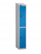 Single Metal Storage Locker | 2 Doors | 1780 x 305 x 380mm | Silver Carcass | Blue Door | Cam Lock | Sloping Top | Probe