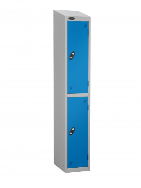 Single Metal Storage Locker | 2 Doors | 1780 x 305 x 380mm | Silver Carcass | Blue Door | Cam Lock | Sloping Top | Probe