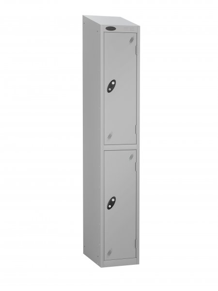 Single Metal Storage Locker | 2 Doors | 1780 x 305 x 380mm | Silver Carcass | Silver Door | Cam Lock | Sloping Top | Probe