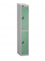 Single Metal Storage Locker | 2 Doors | 1780 x 305 x 380mm | Silver Carcass | Jade Door | Cam Lock | Sloping Top | Probe