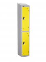 Single Metal Storage Locker | 2 Doors | 1780 x 305 x 380mm | Silver Carcass | Lemon Door | Cam Lock | Sloping Top | Probe