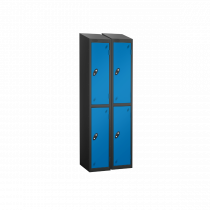 Nest of 2 Metal Storage Lockers | 2 Doors | 1780 x 305 x 380mm | Black Carcass | Blue Door | Cam Lock | Sloping Top | Probe