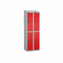 Nest of 2 Metal Storage Lockers | 2 Doors | 1780 x 305 x 380mm | Silver Carcass | Red Door | Cam Lock | Sloping Top | Probe