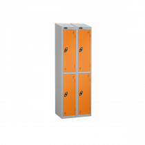 Nest of 2 Metal Storage Lockers | 2 Doors | 1780 x 305 x 380mm | Silver Carcass | Orange Door | Cam Lock | Sloping Top | Probe