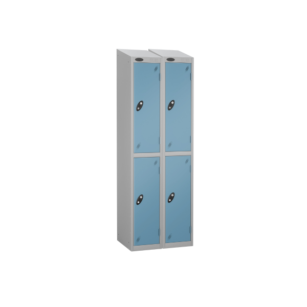 Nest of 2 Metal Storage Lockers | 2 Doors | 1780 x 305 x 380mm | Silver Carcass | Ocean Door | Cam Lock | Sloping Top | Probe