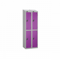 Nest of 2 Metal Storage Lockers | 2 Doors | 1780 x 305 x 380mm | Silver Carcass | Lilac Door | Cam Lock | Sloping Top | Probe