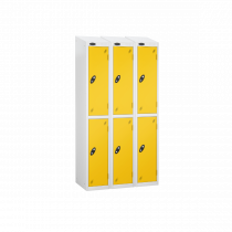 Nest of 3 Metal Storage Lockers | 2 Doors | 1780 x 305 x 380mm | White Carcass | Yellow Door | Cam Lock | Sloping Top | Probe