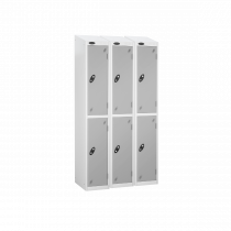 Nest of 3 Metal Storage Lockers | 2 Doors | 1780 x 305 x 380mm | White Carcass | Silver Door | Cam Lock | Sloping Top | Probe