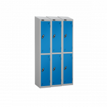 Nest of 3 Metal Storage Lockers | 2 Doors | 1780 x 305 x 380mm | Silver Carcass | Blue Door | Cam Lock | Sloping Top | Probe