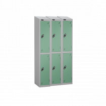 Nest of 3 Metal Storage Lockers | 2 Doors | 1780 x 305 x 380mm | Silver Carcass | Green Door | Cam Lock | Sloping Top | Probe