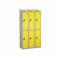 Nest of 3 Metal Storage Lockers | 2 Doors | 1780 x 305 x 380mm | Silver Carcass | Lemon Door | Cam Lock | Sloping Top | Probe