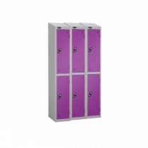 Nest of 3 Metal Storage Lockers | 2 Doors | 1780 x 305 x 380mm | Silver Carcass | Lilac Door | Cam Lock | Sloping Top | Probe