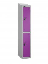 Single Metal Storage Locker | 2 Doors | 1780 x 305 x 460mm | Silver Carcass | Lilac Door | Cam Lock | Sloping Top | Probe