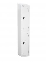 Single Metal Storage Locker | 2 Doors | 1780 x 380 x 380mm | White Carcass | White Door | Cam Lock | Sloping Top | Probe