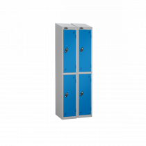 Nest of 2 Metal Storage Lockers | 2 Doors | 1780 x 380 x 380mm | Silver Carcass | Blue Door | Cam Lock | Sloping Top | Probe