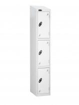 Single Metal Storage Locker | 3 Doors | 1780 x 305 x 305mm | White Carcass | White Door | Cam Lock | Sloping Top | Probe