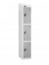 Single Metal Storage Locker | 3 Doors | 1780 x 305 x 305mm | White Carcass | Silver Door | Cam Lock | Sloping Top | Probe